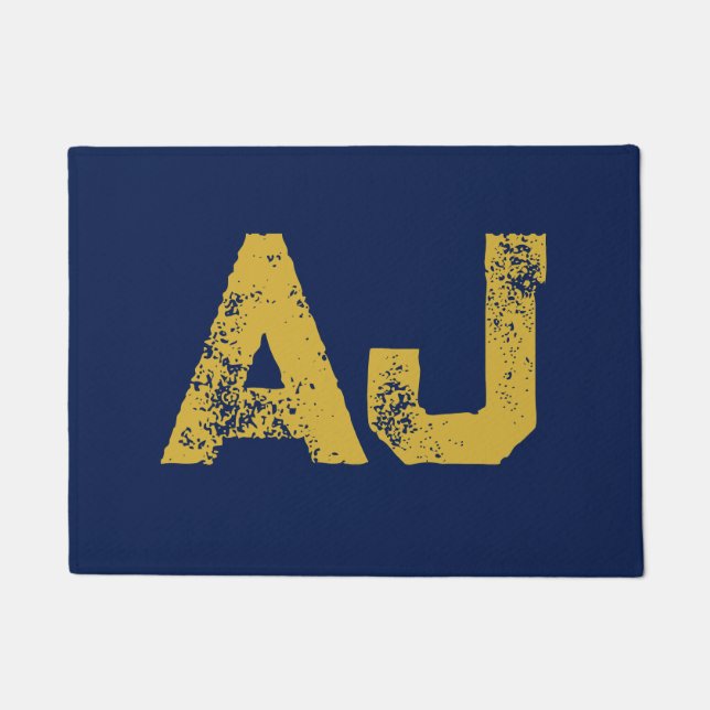 Initial Letters Monogram Gold & Blue Plain Simple Doormat (Front)