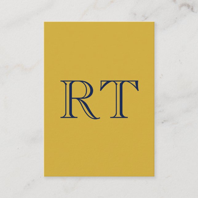 Initial Letters Monogram Gold & Blue Plain Simple Enclosure Card (Front)