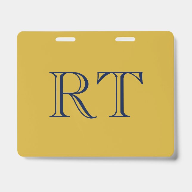 Initial Letters Monogram Gold & Blue Plain Simple ID Badge (Front)