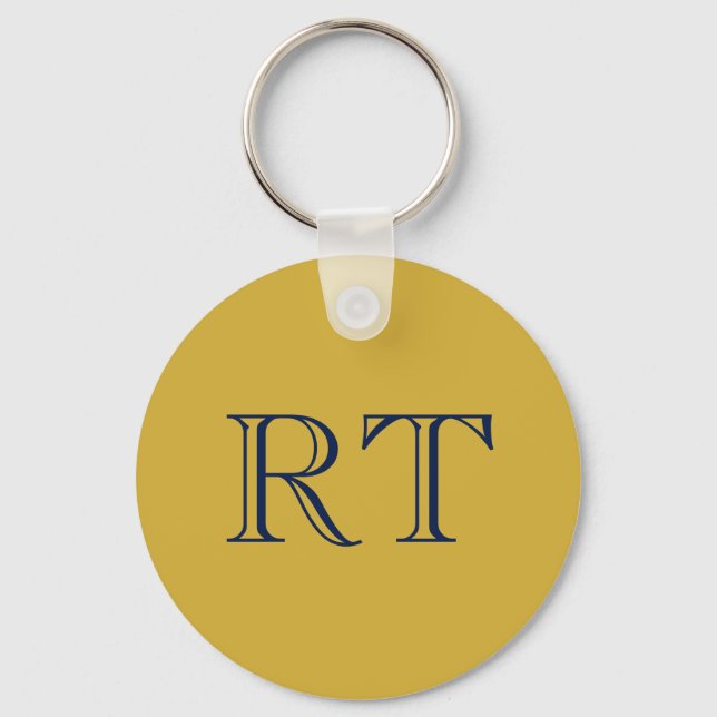 Initial Letters Monogram Gold & Blue Plain Simple Key Ring (Front)