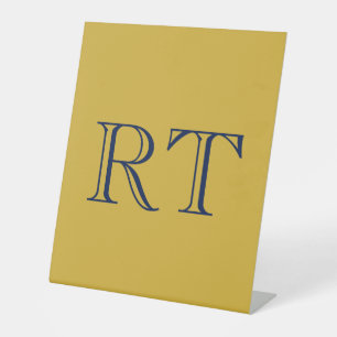 Initial Letters Monogram Gold & Blue Plain Simple Pedestal Sign