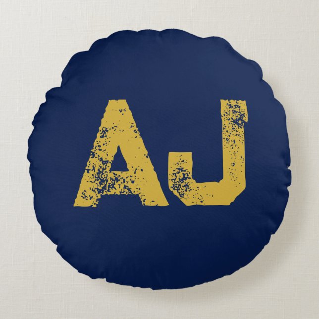 Initial Letters Monogram Gold & Blue Plain Simple Round Cushion (Front)