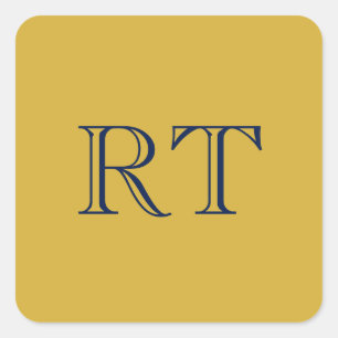 Initial Letters Monogram Gold & Blue Plain Simple Square Sticker