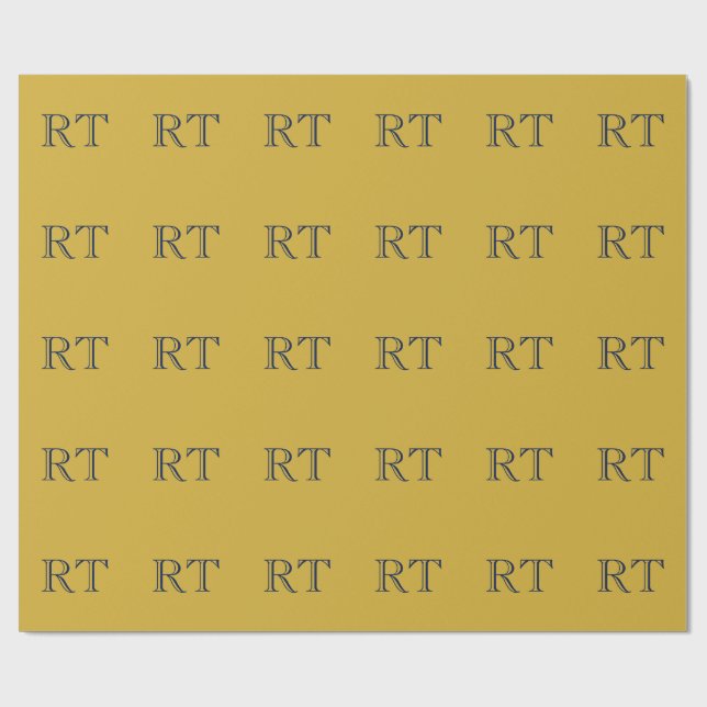 Initial Letters Monogram Gold & Blue Plain Simple Wrapping Paper (Flat)