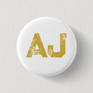 Initial Letters Monogram Gold Colour Plain Simple 3 Cm Round Badge