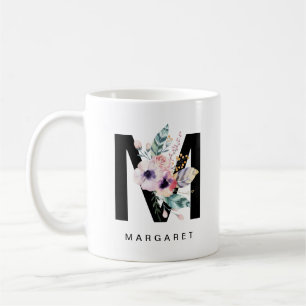 Initial 'M' Alphabet Mug Monogram Boho Watercolour