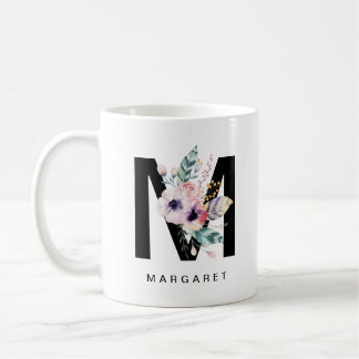 Initial 'M' Alphabet Mug Monogram Boho Watercolour