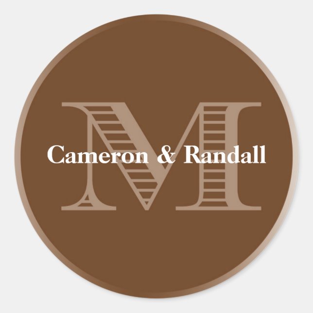 Initial M brown monogram name tag party favour (Front)