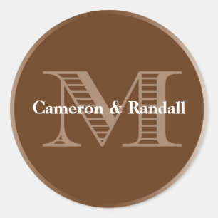 Initial M brown monogram name tag party favour