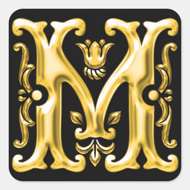 Initial M Capital Letter Monogram Sticker in Gold (Front)