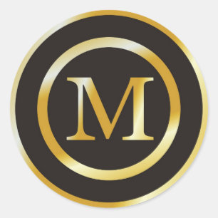 Initial M Gold Monogram Wedding  Stickers