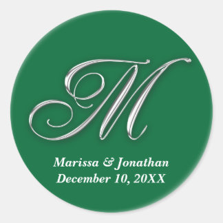 Initial M green monogram custom name favour seal