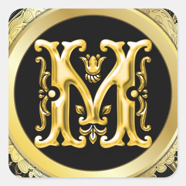 Initial M Square Sticker in Gold (Front)