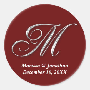 Initial M wine red monogram custom name favour sea Classic Round Sticker
