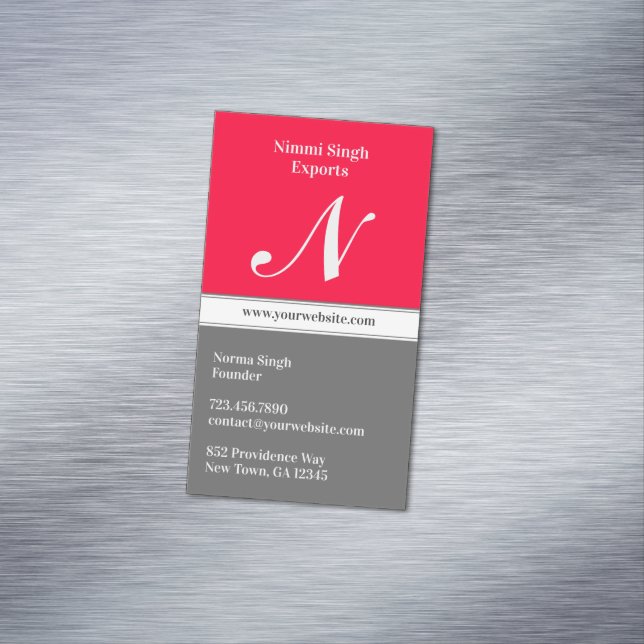 Initial Modern Red Grey Magnetic Business Card (In Situ)