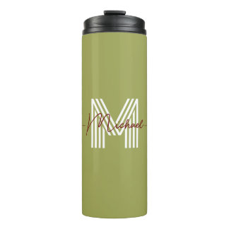 Initial Modern stylish monogram Olive green chic Thermal Tumbler