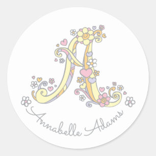 Initial monogram A custom name id name stickers