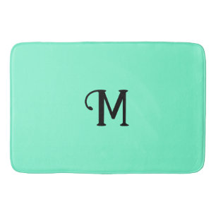 Initial Monogram Aquamarine Jewel Tone Solid Colou Bath Mat