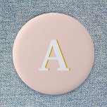 Initial Monogram Blush Pink Vintage Typography 6 Cm Round Badge<br><div class="desc">A simple minimalist initial design using a vintage retro typography in white with a gold shadow on a blush pink background. The letter can easily be customised to create your own monogram design!</div>