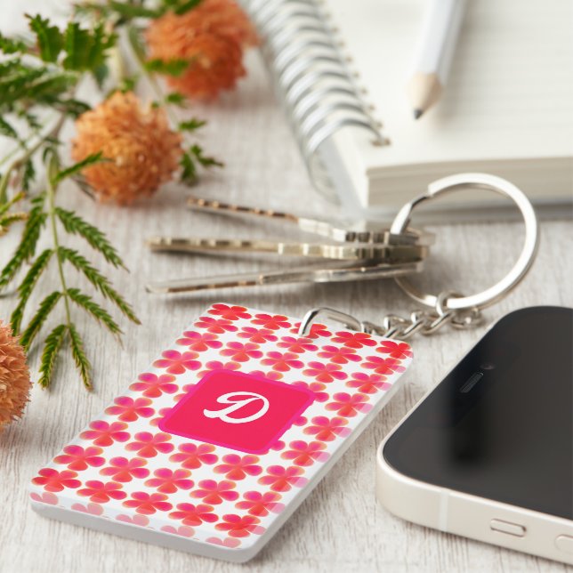 initial monogram botanical cute floral custom key ring (Front Right)