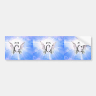 Initial Monogram C With Angel Wings, Halo Clouds Bumper Sticker