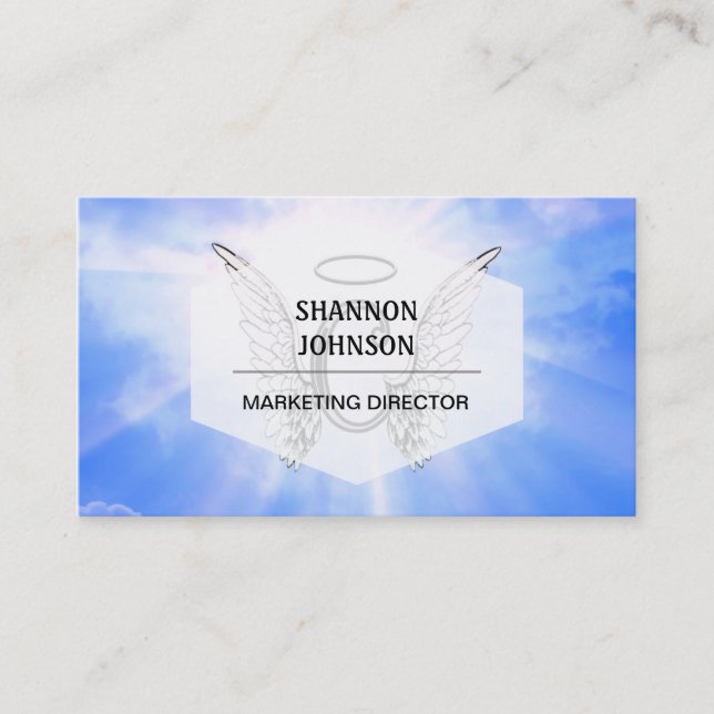 Initial Monogram C With Angel Wings, Halo Clouds Business Card (Front)