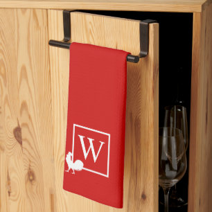Initial Monogram Chicken Rooster Country Kitchen Tea Towel