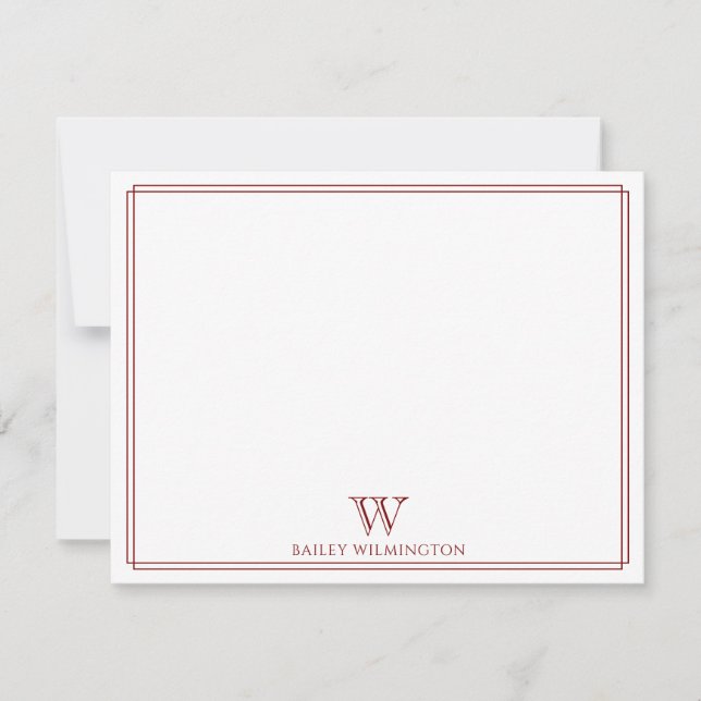 Initial Monogram Dark Red Double Border Classic Card (Front)
