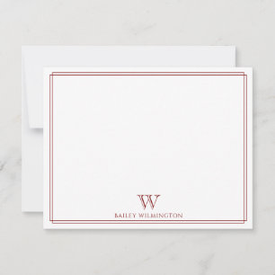Initial Monogram Dark Red Double Border Classic Card