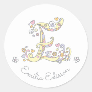 Initial monogram E custom name id name stickers