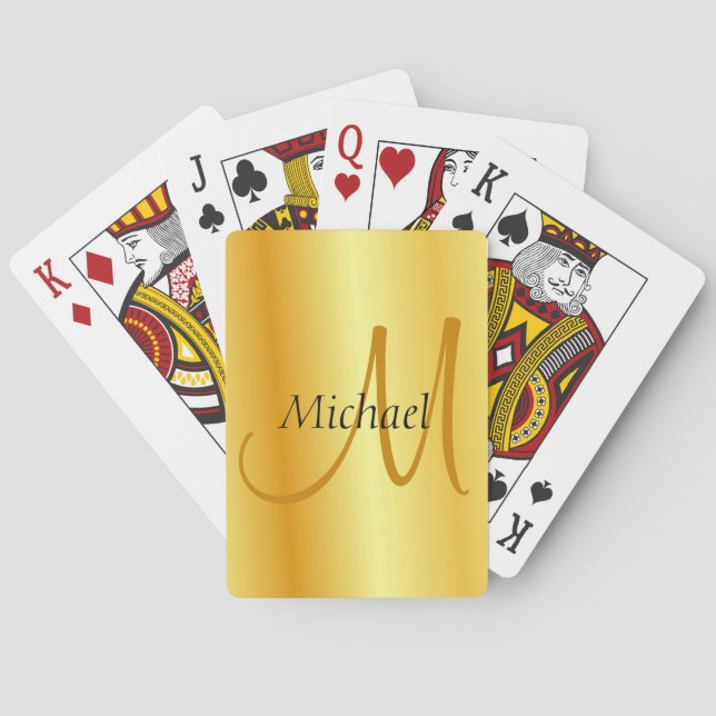 Initial Monogram Elegant Faux Gold Template Custom Playing Cards (Back)