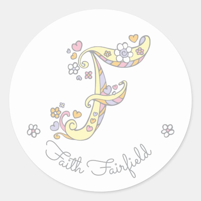 Initial monogram F custom name id name stickers (Front)