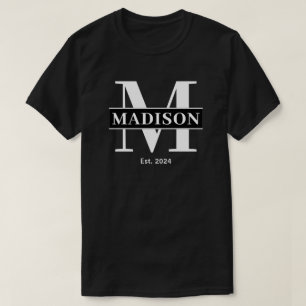 Initial Monogram Family Name Custom Black & White T-Shirt