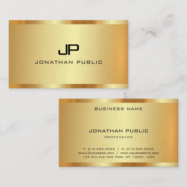 Initial Monogram Faux Gold Modern Professional Business Card (Front/Back)