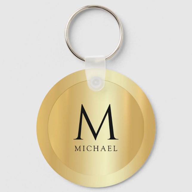 Initial Monogram Faux Gold Name Elegant Template Key Ring (Front)