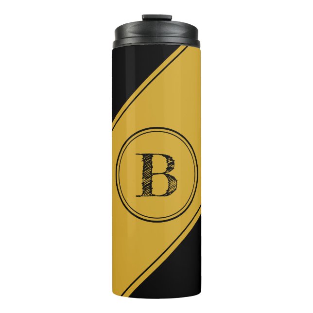 Initial Monogram Geometric Diagonal Black Gold The Thermal Tumbler (Front)