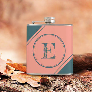 Initial Monogram Geometric Diagonal Green Hip Flask