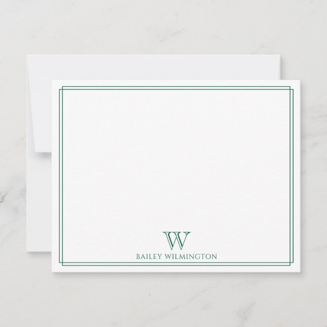 Initial Monogram Hunter Green Modern Border Card (Front)