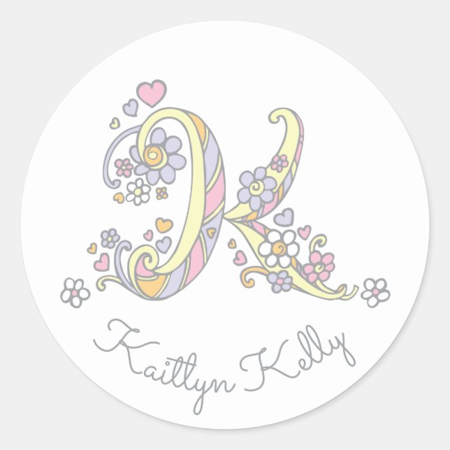 Initial monogram K custom name id name stickers (Front)