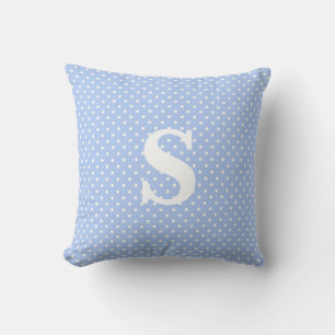 Initial Monogram Light Blue and White Dot  Cushion
