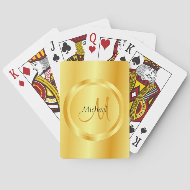 Initial Monogram Modern Elegant Template Faux Gold Playing Cards (Back)