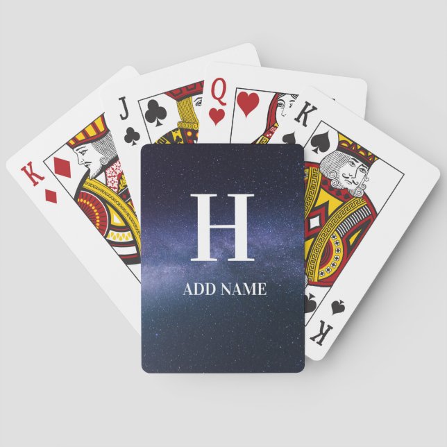 Initial Monogram Modern Galaxy Stars Sky Name Playing Cards (Back)