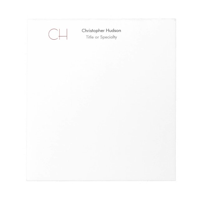 Initial Monogram Modern Minimalist Plain Simple Notepad (Front)