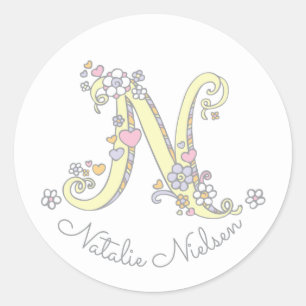 Initial monogram N custom name id name stickers