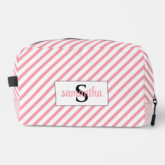 Initial Monogram Name Pink and White Dopp Kit (Front)