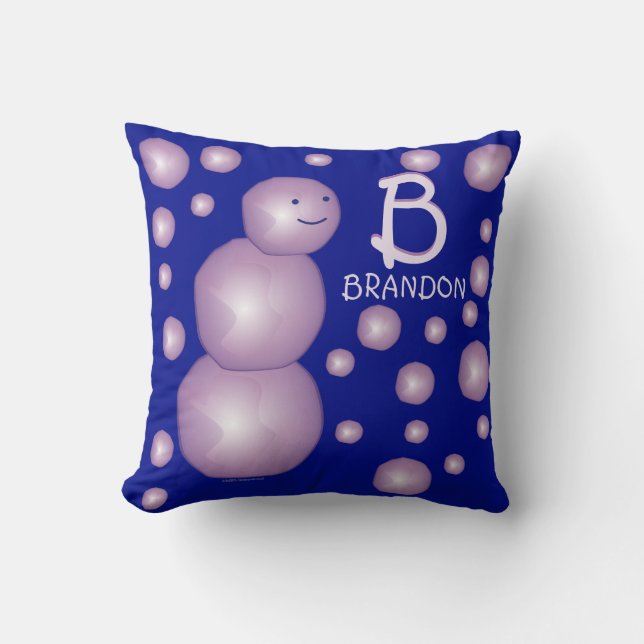 Initial Monogram Name Purple Snowman 3D Balls Dots Cushion (Front)
