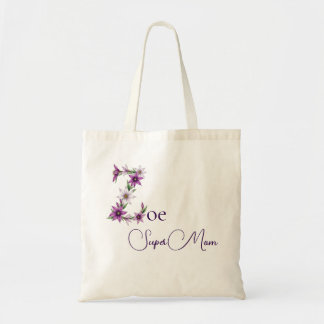Initial Monogram + Name Super Mum Tote Bag