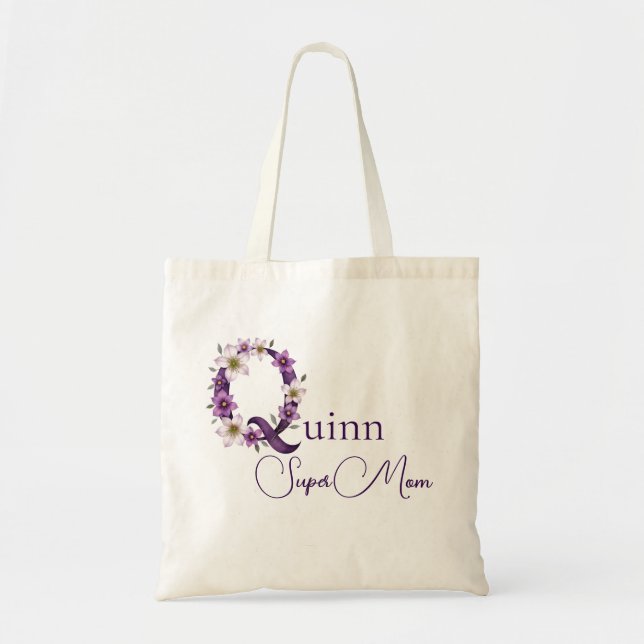 Initial Monogram + Name Super Mum Tote Bag (Front)