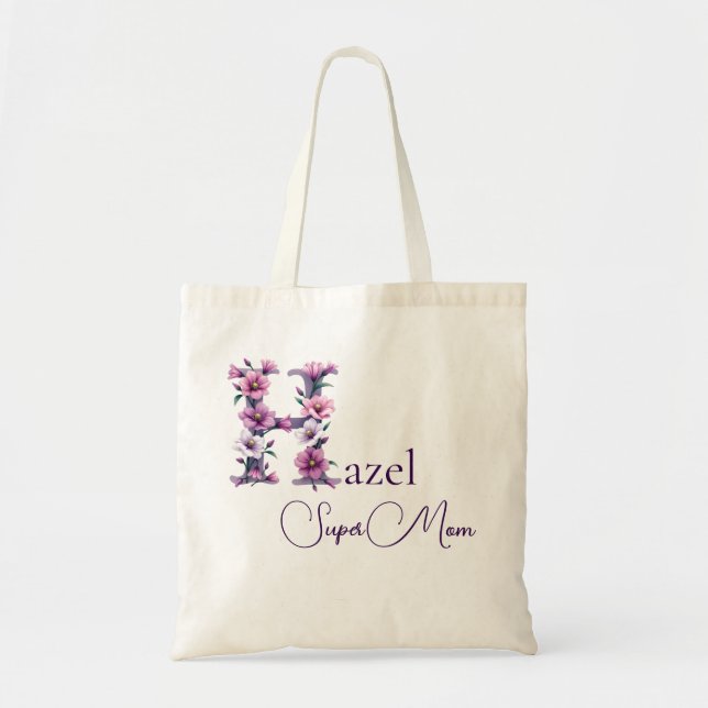 Initial Monogram + Name Super Mum Tote Bag (Front)