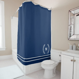 Initial Monogram Navy Blue Modern Minimalist Shower Curtain